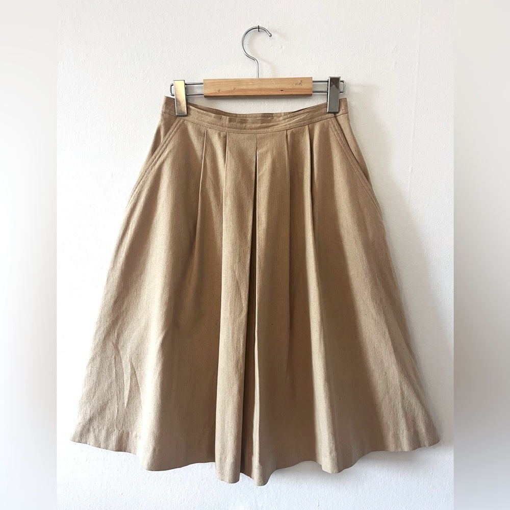 Irka Vintage Tan/Beige Silk Skirt with Pockets | Minimalist luxury